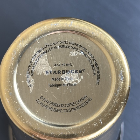 Starbucks 2014 gold Stainless Metallic Cold Cup 16oz Tumbler Lid NO Straw - Picture 3 of 4